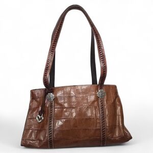 BRIGHTON Crocodile-Embossed Women's Handbag Purse, Designer Leather Bag, Brown